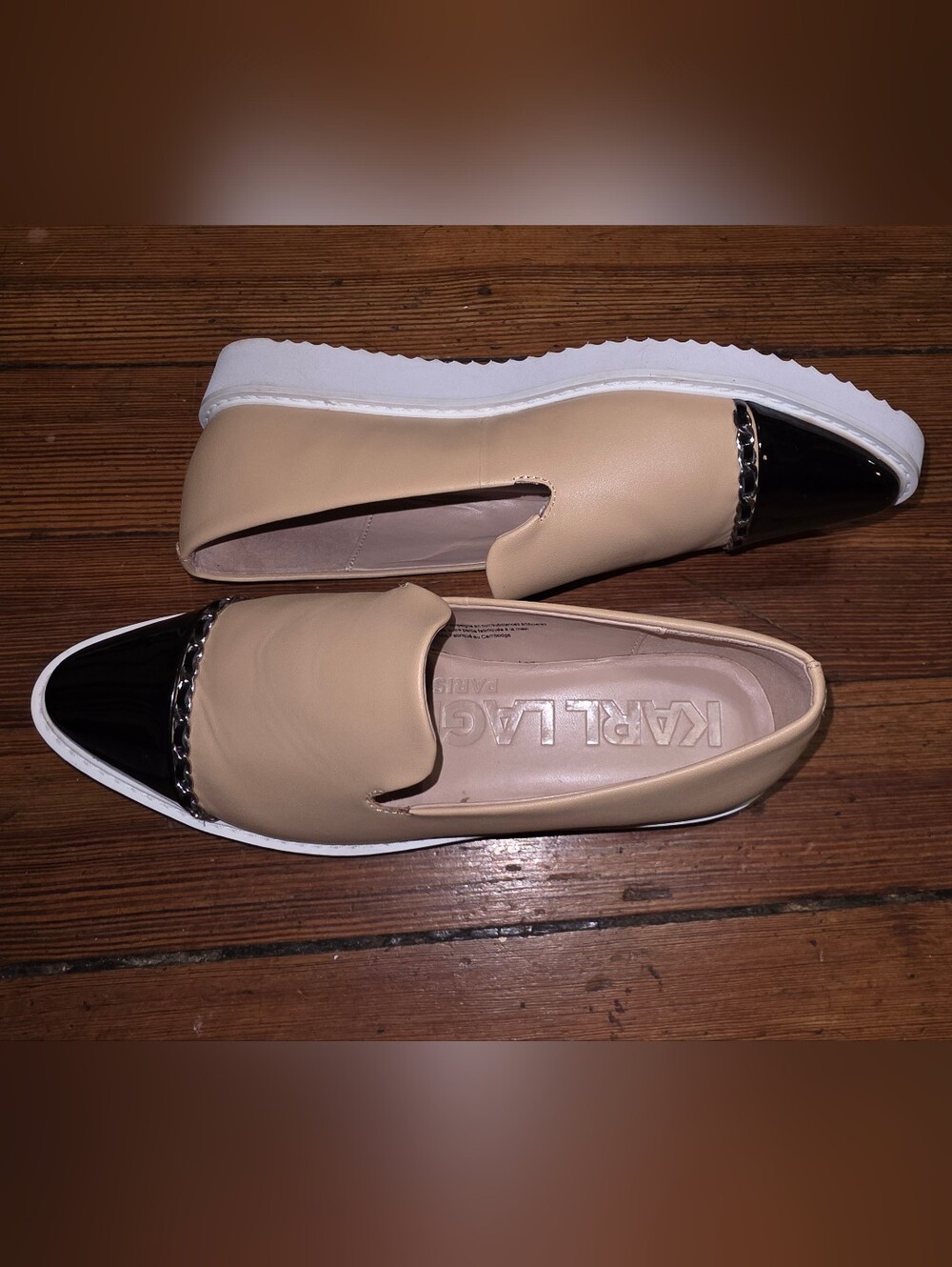 Karl Lagerfeld Paris Caralee Cap Toe Slip-On Sneakers - Beige/Black - Size 7M